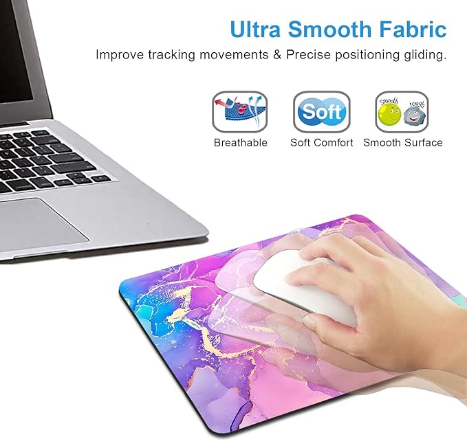 IMAYONDIA Purple Pink Blue Marble Mouse Pad, Liquid Gold Paint Marble Mouse Pads, Modern Mousepad Design, Colorful Small Mouse Mat for Women Girls Computer Laptop Office, 9.5 X 7.9 Inch