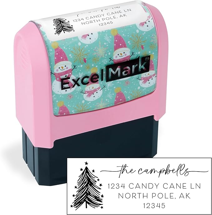 ExcelMark Address Stamp - Custom Return Address Stamp with Elegant Designs, Vibrant Colors & Patterns – Perfect for Mail, Invitations & Gifts (Holiday)