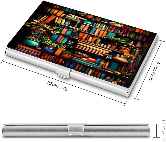 haigof Bookshelf Plant Business Card Holder Business Card Case Metal Business Card Organizer 3.7X2.2 In