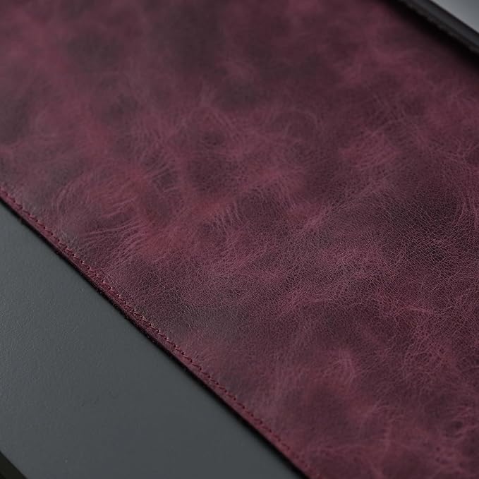TORONATA Jersey Genuine Calfskin Leather Desk Pad, Office Desk Mat with Non-Slip Bottom, Smooth Surface for Mouse & Keyboard, Desk Protector (14.6x31.5 inches) (Purple)