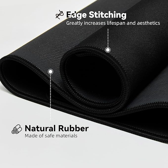 Reniteco Large Gaming Mouse Pad with Durable Stitched Edges, Non-Slip Rubber Base, Black Mousepad Mouse Mat Desk Pad for Home Office Gaming, 35.4''x11.8''x0.12'', Black