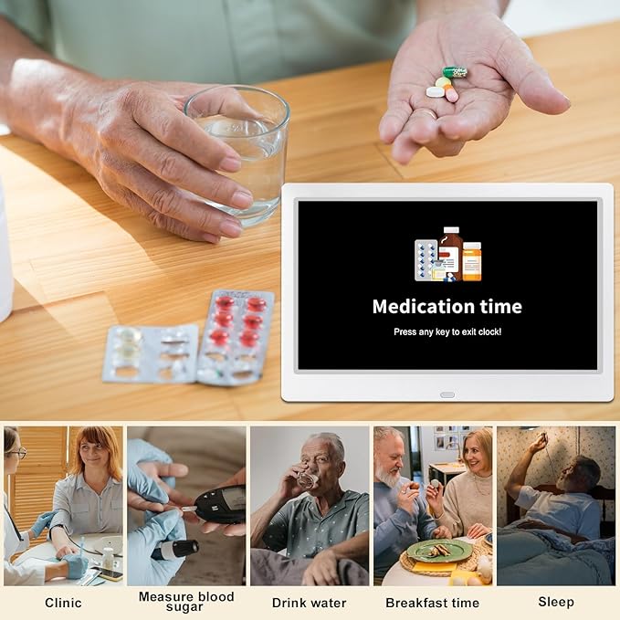 SSYA Dementia Clocks with Day and Date for Seniors,13 Alarms Custom Reminders, Extra Large Digital Calendar Clock for Elderly. (White)