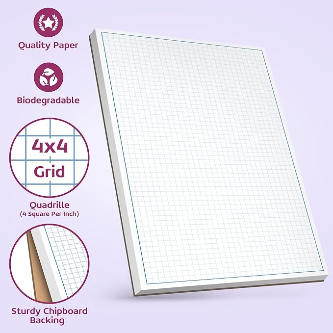 Graph Paper Pad for Blueprint Drawings, Drafting, Engineering Drawing, and Planning - Graph Paper 8.5x14 Blueprint Quadrille Grid Paper Pads with Blue Lines, High Brightness 50 Sheets (5-Pack)
