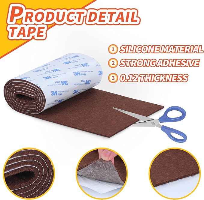 VOCOMO Felt Furniture Pads, Heavy Duty Felts Strip Roll with Adhesive Backing Felt Pads Furniture Feet Cuttable Felts Tape for Protecting Hardwood Floors(5 x 120 x 0.12 Inch, Brown)