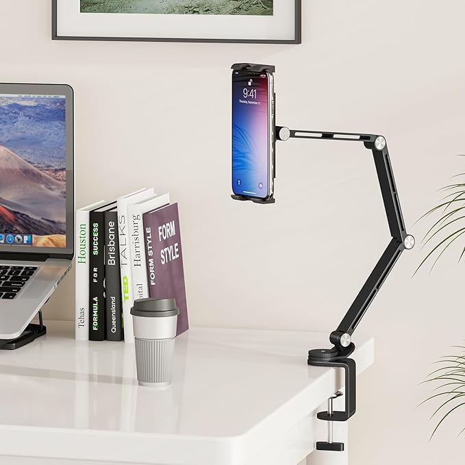 Houele Tablet Stand Holder, Adjustable Foldable Tablet Arm iPad Desk Mount with 360°Rotate Base, Phone Holder iPad Stand for Desk and Bed, Compatible with Tablets, Phones or Other 4-15.6" Device