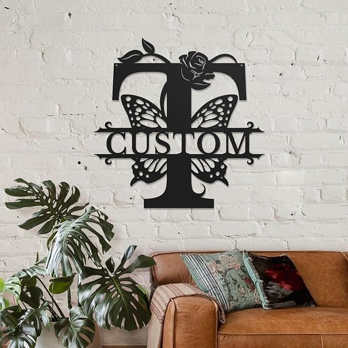 Personalized Custom Letter Name metal Signs,Custom Black Letter Monogram Wall Art Decor,Metal Signs Plaques Outdoor wall Decorative Signage (T)