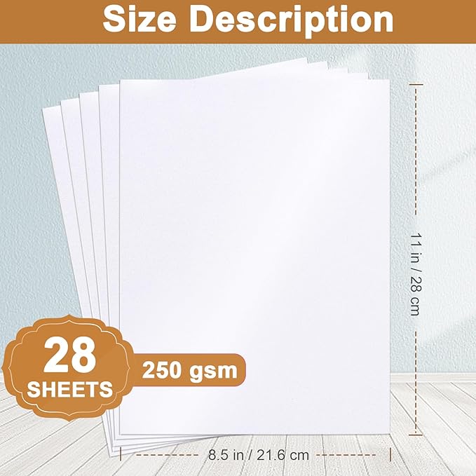 Silunkia 28 Sheets White Shimmer Cardstock 8.5 x 11 Printer Paper, 92lb Heavyweight Paper Card Stock for DIY Card Making, Greeting Cards, Wedding Invitations, Menus, School Crafts