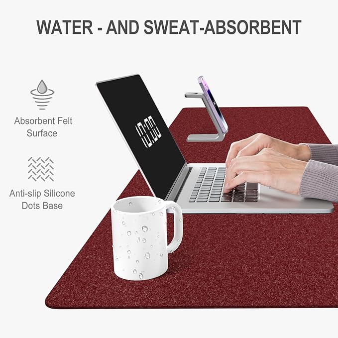 Auhoahsil Felt Desk Mat, Minimalist Large Mouse Pad XL 31.5 x 11.8 in, Desk Matt for Desktop, Keyboard, Laptop, Computer, Office, Work from Home, Gaming, Red