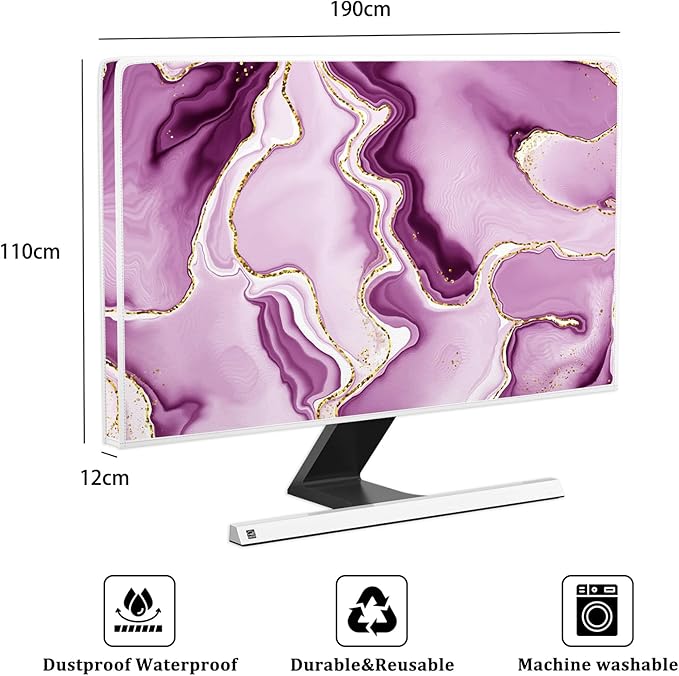 Baocicco Violet Gold Marble Waterproof Weatherproof and Dust-Proof TV Screen Cover 80 Inch for Home Office Creative TV Covers for TVs Screen Anti-Static Dustproof Protective