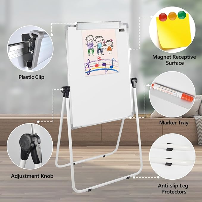 Stand White Board - 36 x 24 Inch Double Sided Magnetic Dry Erase Board with Stand Height Adjustable, 3' x 2' Flip Chart Easel Stand Portable(White)