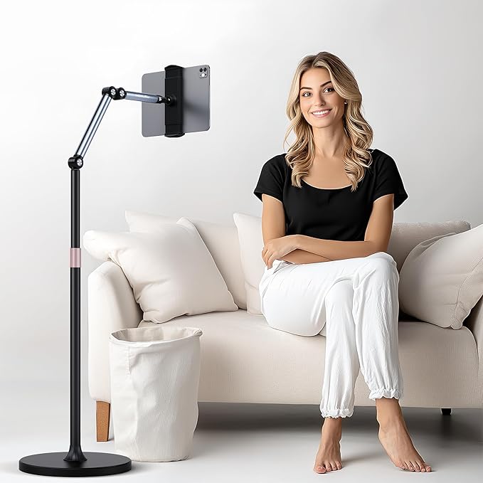 Tablet Floor Stand, 360° Rotation Tablet Holder, Compatible with iPad, iPhone, Samsung, Google, Kindle Tablet/Phone, (4.5''-12'')