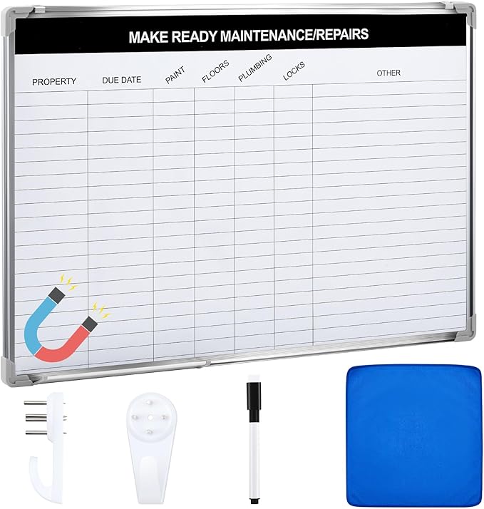 Lincia Make Ready Maintenance/Repairs Dry Erase Whiteboard Magnetic Dry Erase Board with Lines Sliding Marker Tray Aluminum Frame White Board Planner for Wall for Track Office Supplies