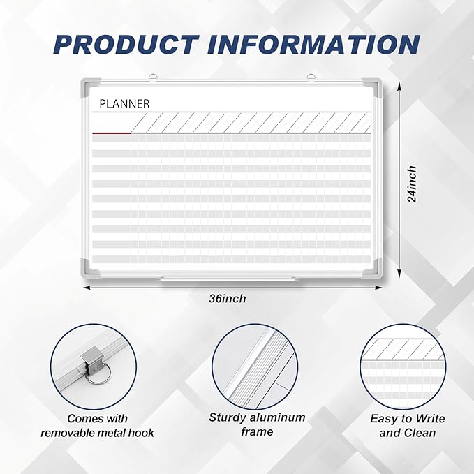 Lincia 36 x24 Make Ready Board Aluminum Frame Dry Erase Board with Lines, Wall-Mounted Whiteboard for Scheduling, to Do Lists & Weekly Planning, Reusable Office Calendar for Home & Work