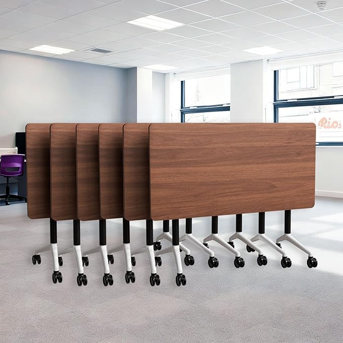 Goakwwuz Conference Room Table, Folding Conference Tables,Thicken Grey Tabletop,Flip Top Wooden Seminar Meeting Room Table for Conference Room Offices (6, Walnut, 61.0“)