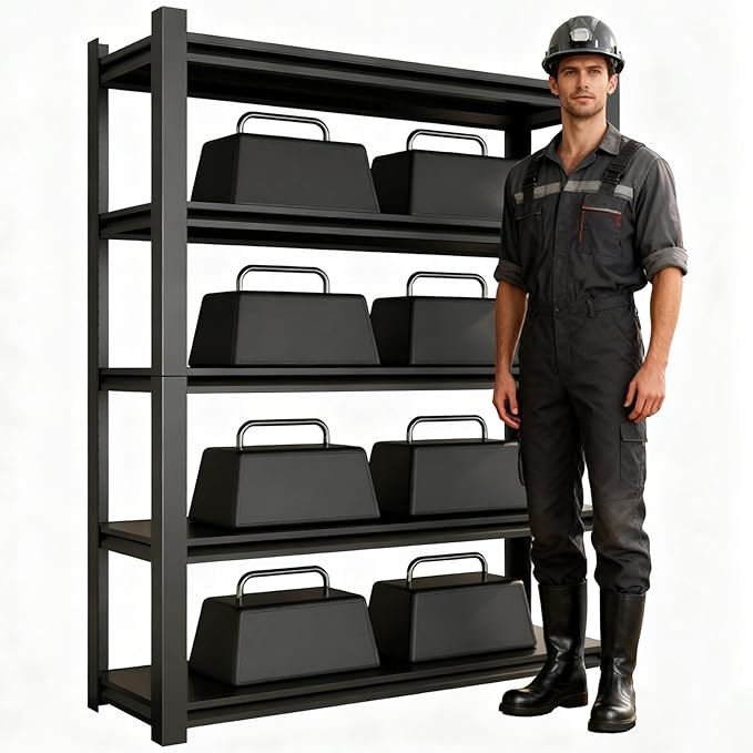 CBCNWR 72''H Garage Storage Shelves, 2800LBS Steel Heavy Duty Storage Shelves, Adjustable 5-Tier Metal Shelf Rack, Heavy Duty Shelving for Garage,Warehouse,Basement,Pantry–Black 47" W x19.7 D x72 H
