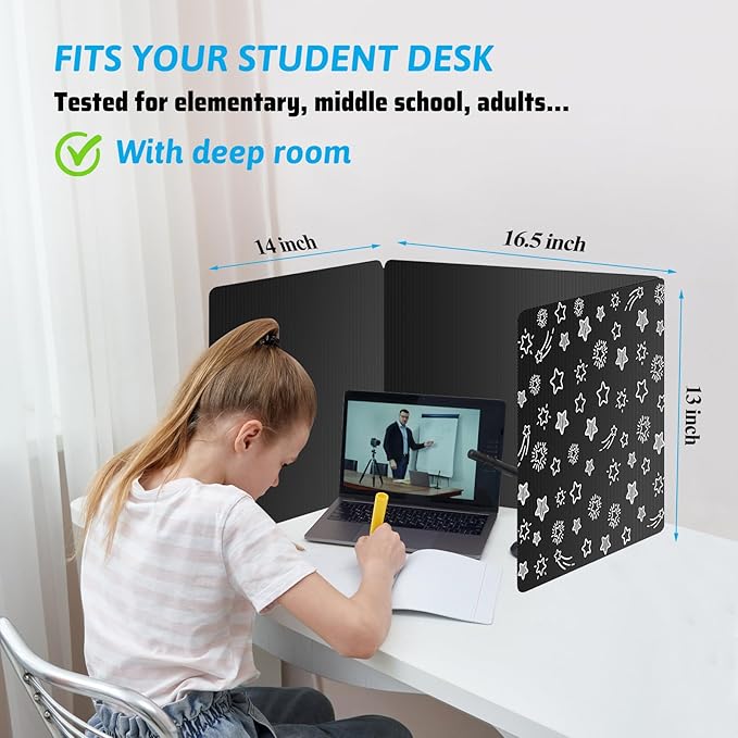 Black 2-Pack Desk Dividers for Students, Waterproof Plastic Study Carrel Divider, Durable Testing Dividers for Classroom Teacher Supplies, Easy to Clean Privacy Shield Folder Boards for Student Desk