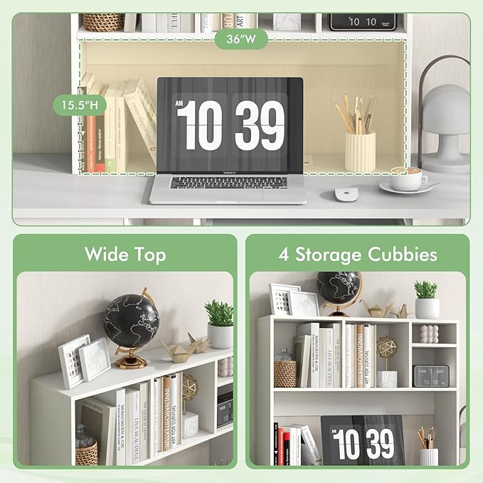 Tangkula Desktop Bookshelf, Countertop Storage Hutch with 4 Shelves for Computer Desk, Desktop 2-Tier Display Rack, Multipurpose Wood Desktop Hutch Storage Organizer for Dorm Office Home (White)