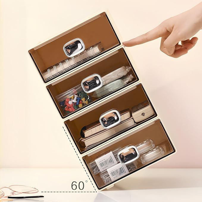 OSteed Spacious Desktop Storage Box, 1 Large Storage Drawer, Stackable Office Desk Drawer Organizer and Accessories, Printer Paper Organizer, Cream Plastic Drawers for Workspace & Home