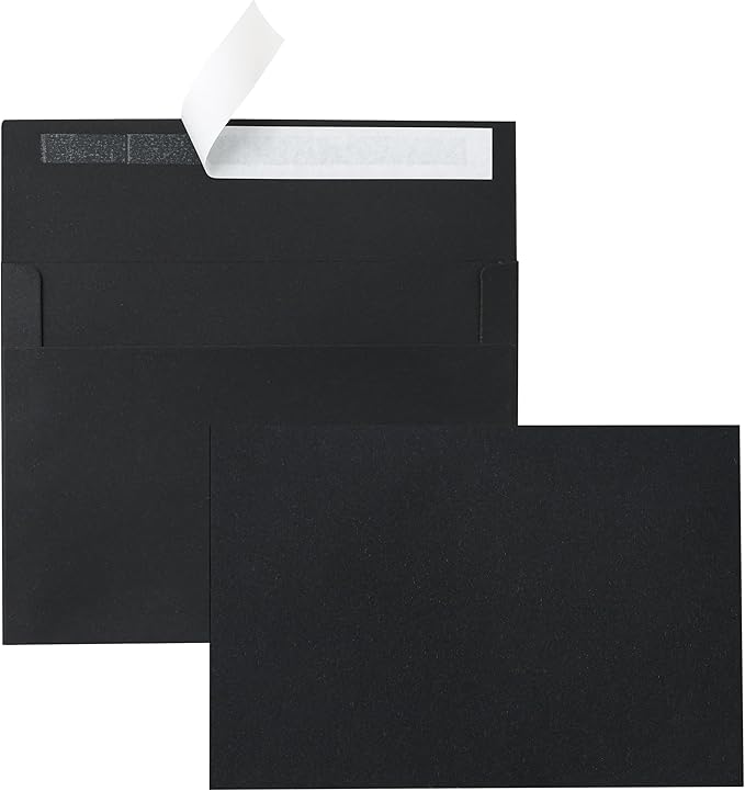 Silunkia 100 Packs Black Blank Cards and Envelopes 4.25 x 5.5 Heavyweight Single Panel Cardstock and A2 Envelopes Printable Self Seal for DIY Greeting Cards, Wedding Invitations, Graduations