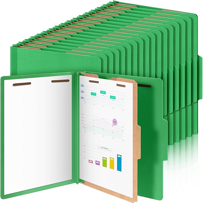 Skyygemm 48 Pcs Classification Folders Letter Size, 1 Divider Pressboard File Folder with Fasteners, Expanding File Organizer Bulk for School Teachers, Office Employee, Coworker, Staff (Green)