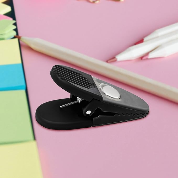 10 Magnetic Memo Holders Set - Large Clip, Plastic - Black