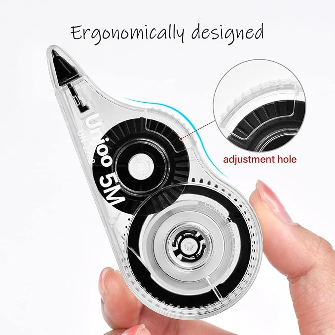 Unjoo White Correction Tape, Easy To Use Applicator for Instant Corrections Wrong Writing At Any Time, For school, Office (12pack, 5M/196" x 0.2", Black)