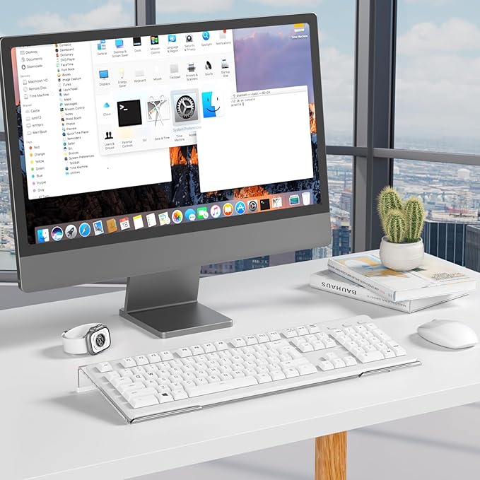 BEEGO Ergonomic Computer Keyboard Stand - Clear Acrylic Keyboard Riser Tilted Keyboard Holder Keyboard Tray with White Non-Slip Strip for Easy Typing at Home School Office Desk Accessories
