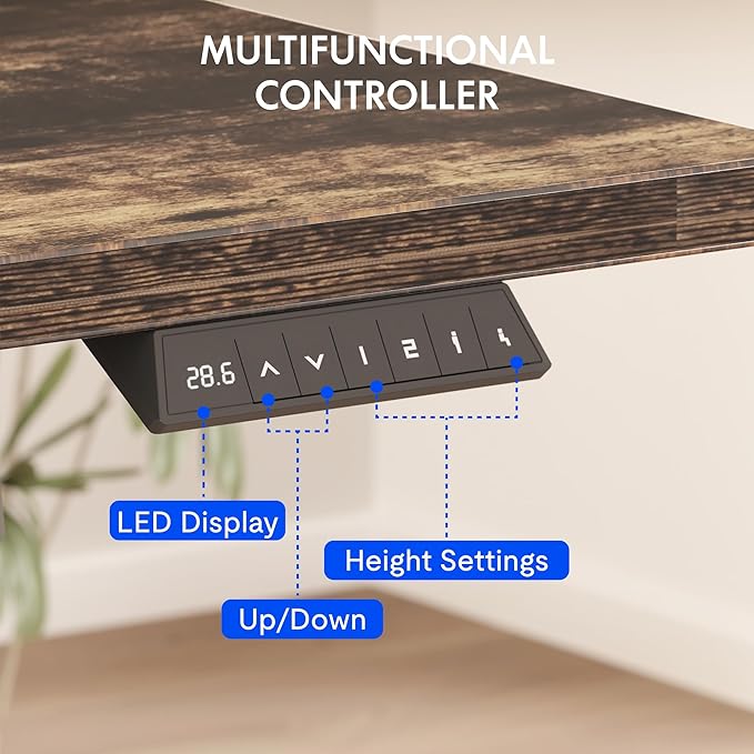 FLEXISPOT EN2 Whole-Piece Standing Desk with Clamp Power Strip, 48 x 30 Electric Stand Up Height Adjustable Desk with Cable Management (Gray Frame + 48" Rustic Brown Desktop, 2 Packages)