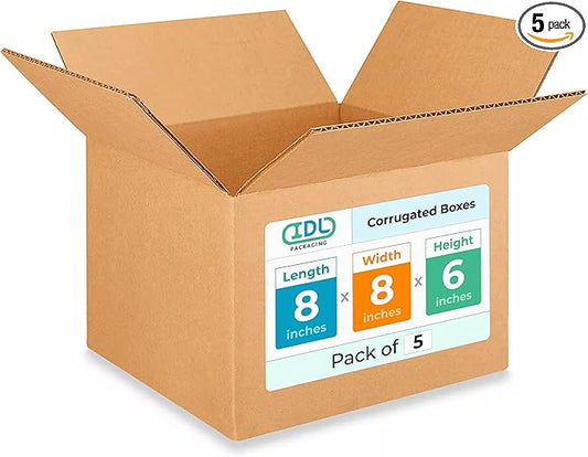 Small Moving & Shipping Boxes 8 x 8 x 6 inches (5-Pack) - Extra Strength 200 lb vs Regular - Corrugated Packing for Moving - Heavy Duty Moving Box - Strong Box for Shipping by IDL Packaging