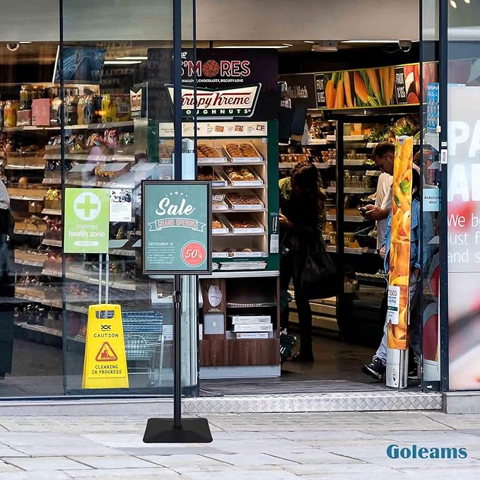 Golemas Adjustable Sign Stand for Display, with Upgraded Iron Base, Pedestal Floor Signage Stand Holder for Outdoor or Indoor Advertising (8.5 x 11, Black)