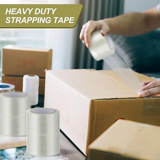 Treela 20 Rolls Strapping Tape 3 Inch X 60 Yards 5.5 Mil Fiberglass Filament Tape Transparent Reinforced Heavy Duty Packing Strips for Shipping Sealing Binding Fixing