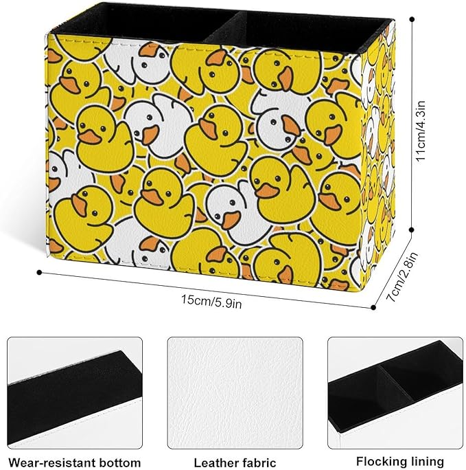 Famame Cartoon Cute Duck Childish Pencil Holder for Desk, Leather Desktop Container Pen Cup Storage Study Table Pen Organizer Makeup Brushes Holder for Office Home