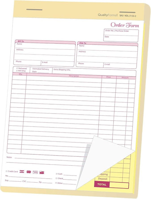 NextDayLabels - NCR Carbonless Order Forms, Bound Wraparound Cover, White/Canary, 50 Sets per Book. (8-1/2 x 11" - 2 Part)