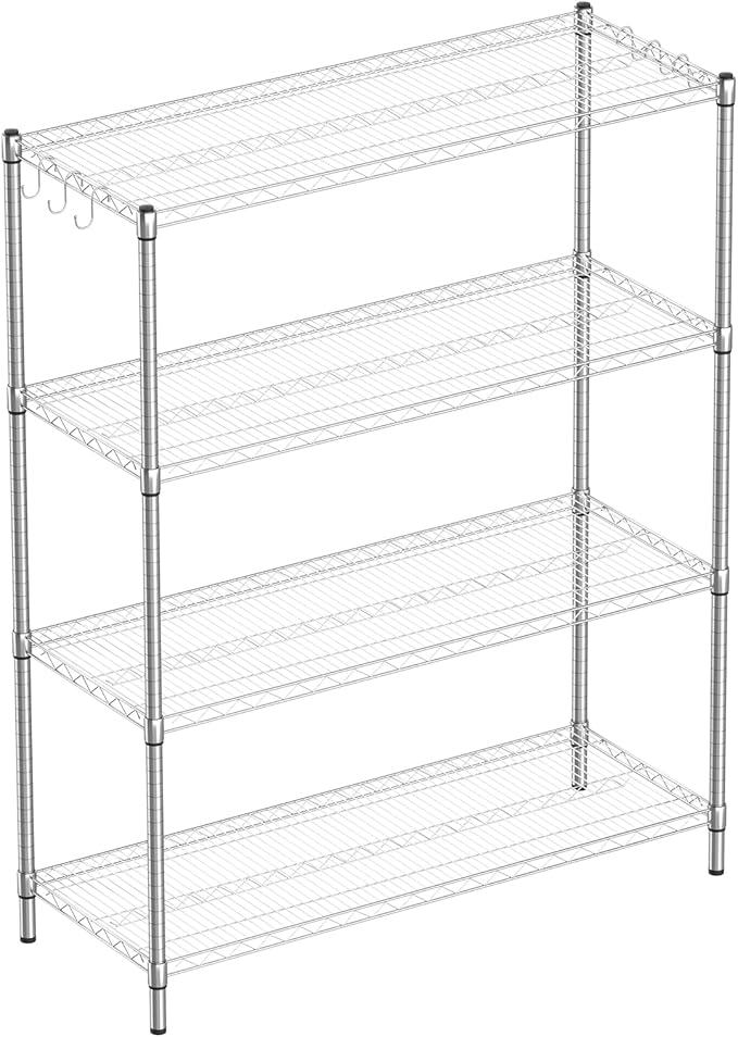 Guan River 4-Shelf Adjustable Metal Shelf Wire Shelving Unit Heavy Duty Storage Rack Shelf for Office,Kitchen,Bedroom,Bathroom,Laundry,Pantry Basement,Garage(Chrome,48" L x 18" W x 62" H)
