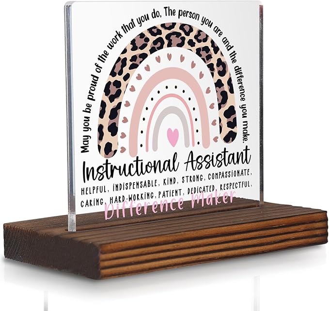 Instructional Coach Desk Sign, Appreciation Gift for Education Leaders, Leopard Rainbow Difference Maker Plaque PA091