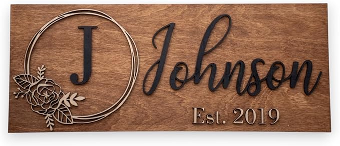 Custom Family Name Sign | Personalized Wooden Wedding Gift | Rustic Last Name Wood Plaque | Established Date Sign |Аnniversаrу (Johnson Style)