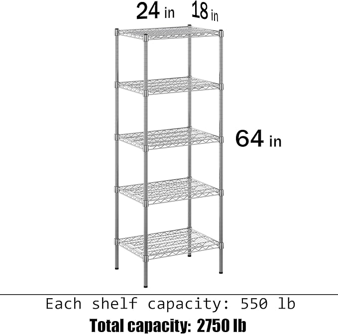 Regal Altair 18" Deep x 24" Wide x 64" Height Wire Shelving Kit | 5-Tier | NSF Commercial Storage Rack Unit