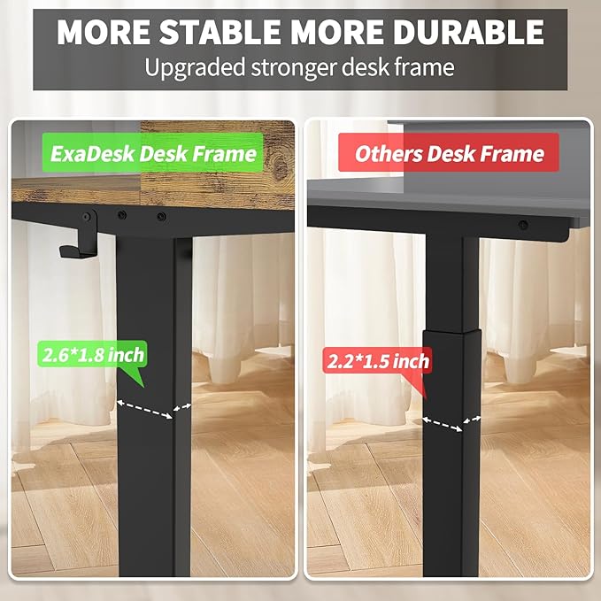ExaDesk 63 x 30 Inch Electric Standing Desk with 2 Drawers, Adjustable Height Widened Stand Up Desk with Storage, Sit to Stand Ergonomic Workstation for Home Office, Rustic Brown