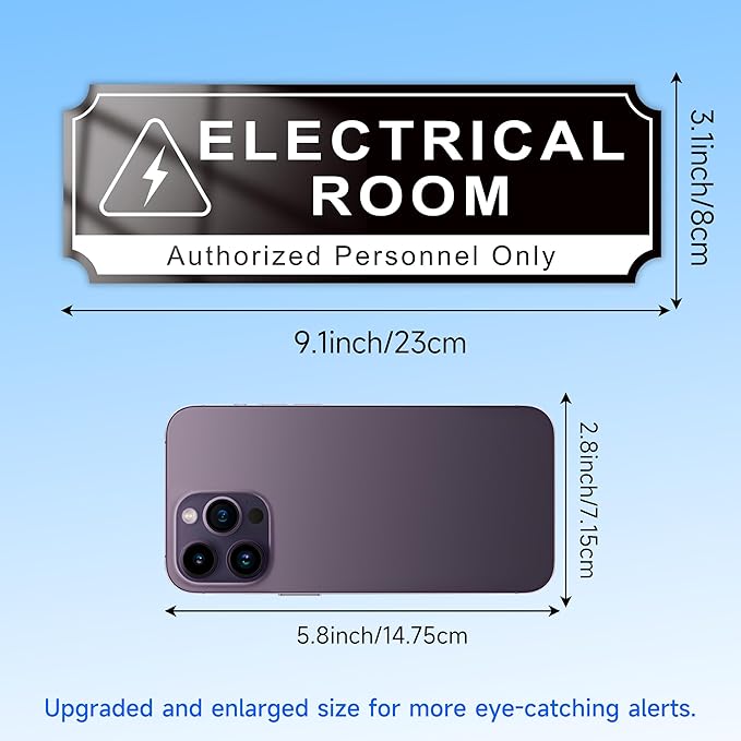 Electrical Room Door Sign for Business，Self-Adhesive Durable Modern Electrical Closet Room Sticker for Home, UV and Weather Resistant Authorized Personnel Only Signs for Business ，Workplace
