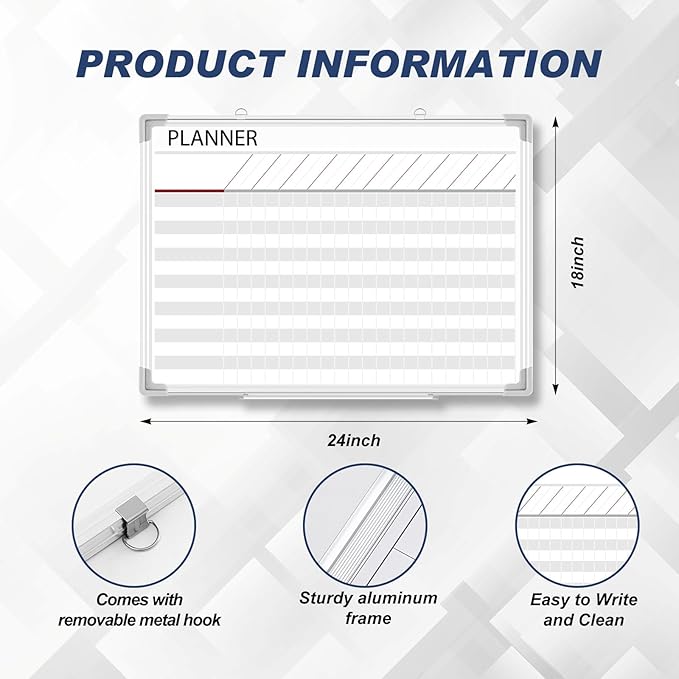 Lincia Aluminum Frame Dry Erase Board with Lines, Wall-Mounted Whiteboard for Scheduling, to Do Lists & Weekly Planning, Reusable Office Calendar for Home & Work (Make Ready Board,18"x24")