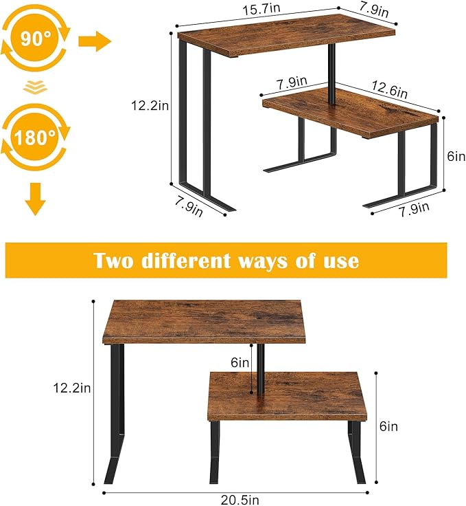 Vrisa Desk Shelf Organizer Rotating Corner Rack 2 Tier Rotating Desktop Shelf Stackable Display Rack Desk Organizer Countertop Home Organization for Office, Kitchen