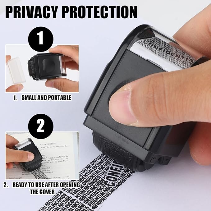 Nezyo 2 Pack Identity Protection Roller Stamp Identity Theft, Confidential, Privacy Roller Stamp Information Blocker and 4 Pack Refill Ink for ID Account Data Address Security(Black)
