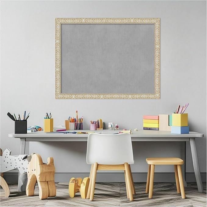 Amanti Art Silver Framed Magnetic Board 20x26 Medium Vision Board for use with Magnets, 100% Metal Sheet to Display Items as Office Decor or for Home Organization in mudroom, Kitchen or Kids Room
