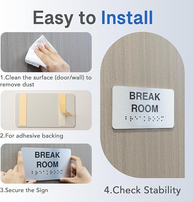 Custodian Signs with Raised Text & Grade 2 Braille, Brushed Aluminum/Silver Finish Easy Install with Double-Sided Tape, ADA Compliant Custodian Door Sign for Businesses & Offices
