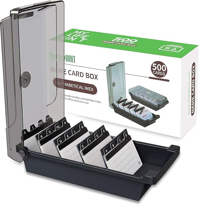 MyLifeUNIT Business Card Holder, 2.2" x 3.5" Index Card Organizer with Dividers and Index Tabs, Capacity: 500 Cards