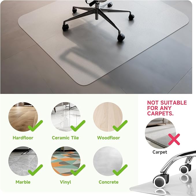 SOONAN Office Chair Mat for Hardwood Floor, 63" x 51" x 0.08" Clear Office Floor Mat, 0.08" Thickness Heavy Duty Computer&Desk Chair Mat,Floor Protector Chair Mats