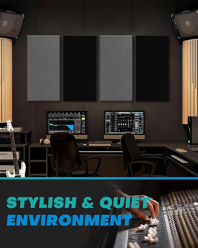 4Pack Fiberglass Acoustic Panels, Self Adhesive Sound Proof Foam Panels for Walls, Sound Dampening Panels for Studios, Office, Home Theater Soundproofing Absorbing Noise Reducing, 23.6x11.8x2.5" Black