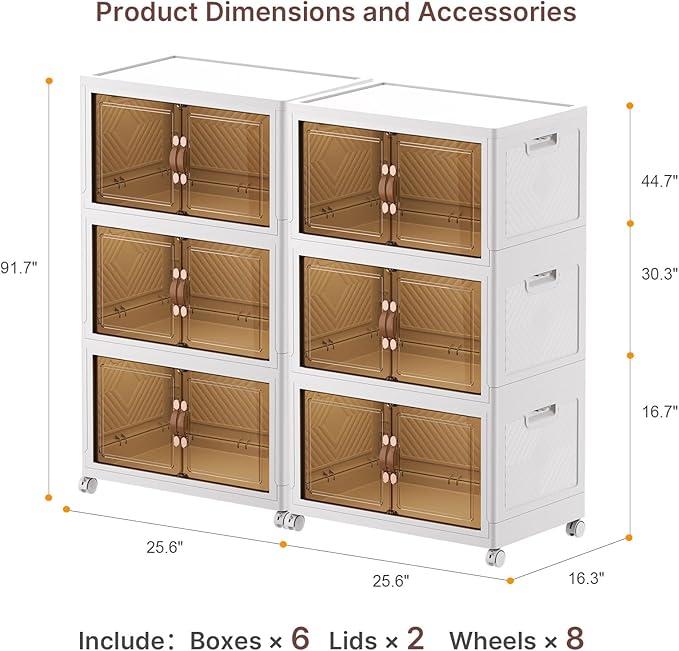 UAMFURI Extra Large Stackable Storage Bins with Lids & Wheels & Door, 672QT-112QT/28GAL*6Pack Foldable Collapsible Closet Organizers, Plastic containers drawers for bedroom Dorm