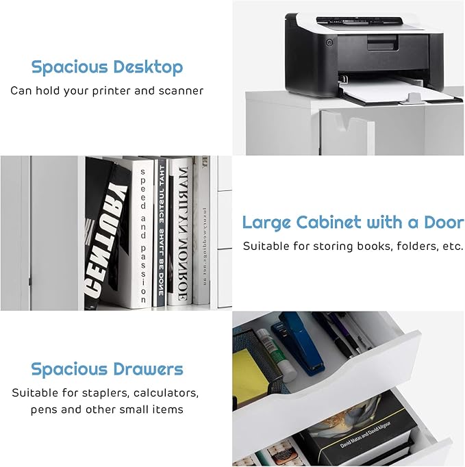Giantex File Cabinet, Mobile Lateral Filing Cabinet with 5 Drawers &1 Door, Wheels, Rolling Storage Organizer for Home Office, Study Room (31”x 15.5” x 25.5”, White)