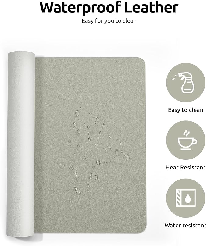 YSAGi Leather Desk Pad Protector, Office Desk Mat, Large Mouse Pad, Non-Slip PU Leather Desk Blotter, Laptop Desk Pad, Waterproof Desk Writing Pad for Office and Home (Olive Beige, 23.6" x 13.8")